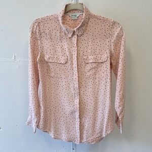 Boden 100% Silk Polka Dot‎ Button Down Shirt Blouse Light Pink Sz 4